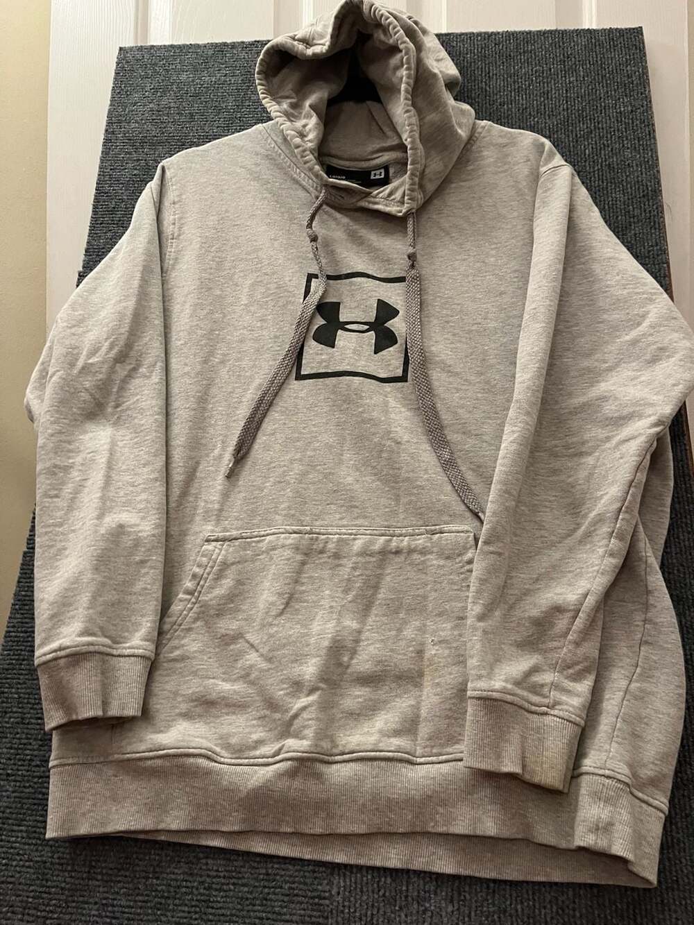 Under Armour Box Logo Hoodie Size L Gray Pullover Sweatshirt #hoodie